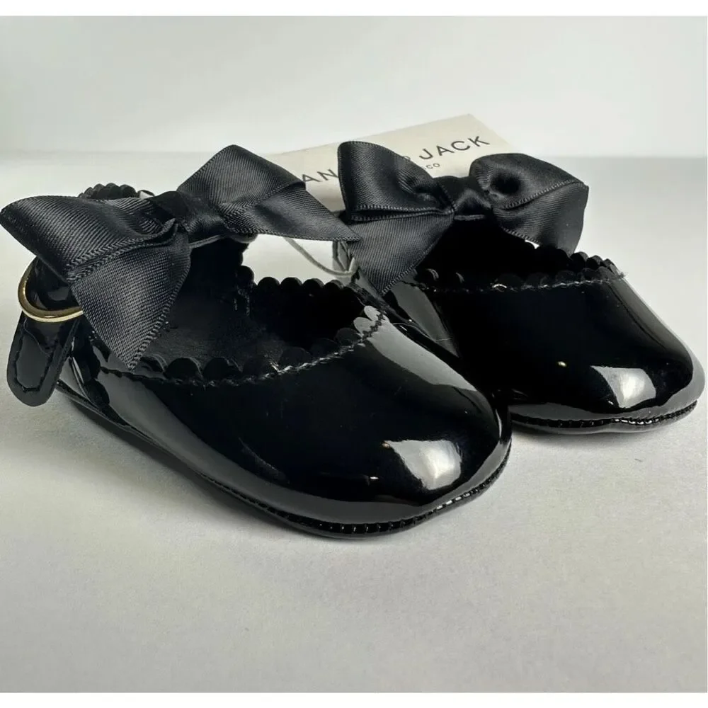 Janie & Jack Baby Bow Ballet Flat Patent Black Size 18-24 Months
